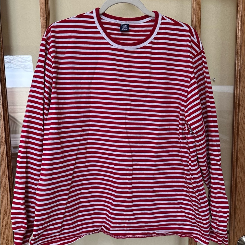 Lands' End Women's Red and White Striped Top